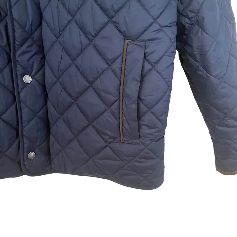 Peter Millar Suffolk Quilted Travel Coat XXL Navy Suede Trim Quiet Luxury